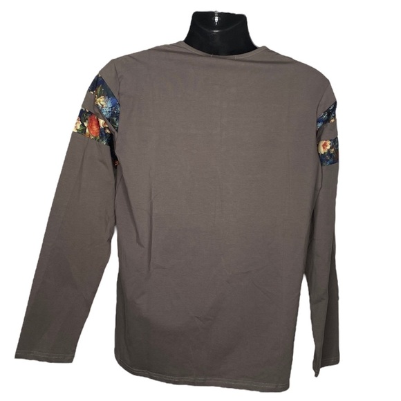 Zuo Qing Long Floral Print Panel Long Sleeve Shirt (Size:XXXL, Color:Gray/Multi) - Picture 2 of 3